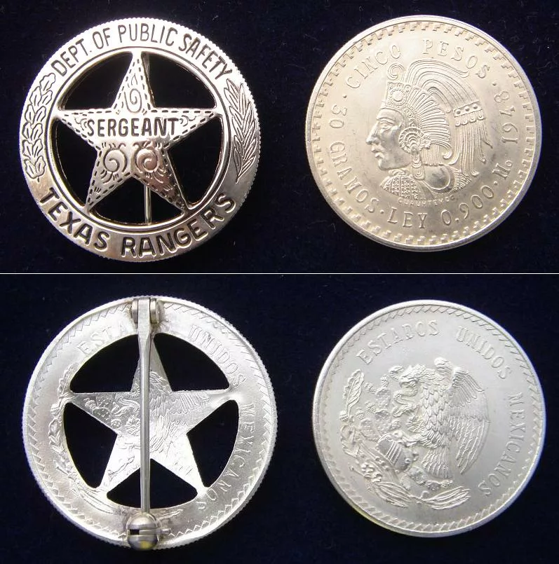 Texas Rangers Abzeichen aus einem mexikanischem Peso
